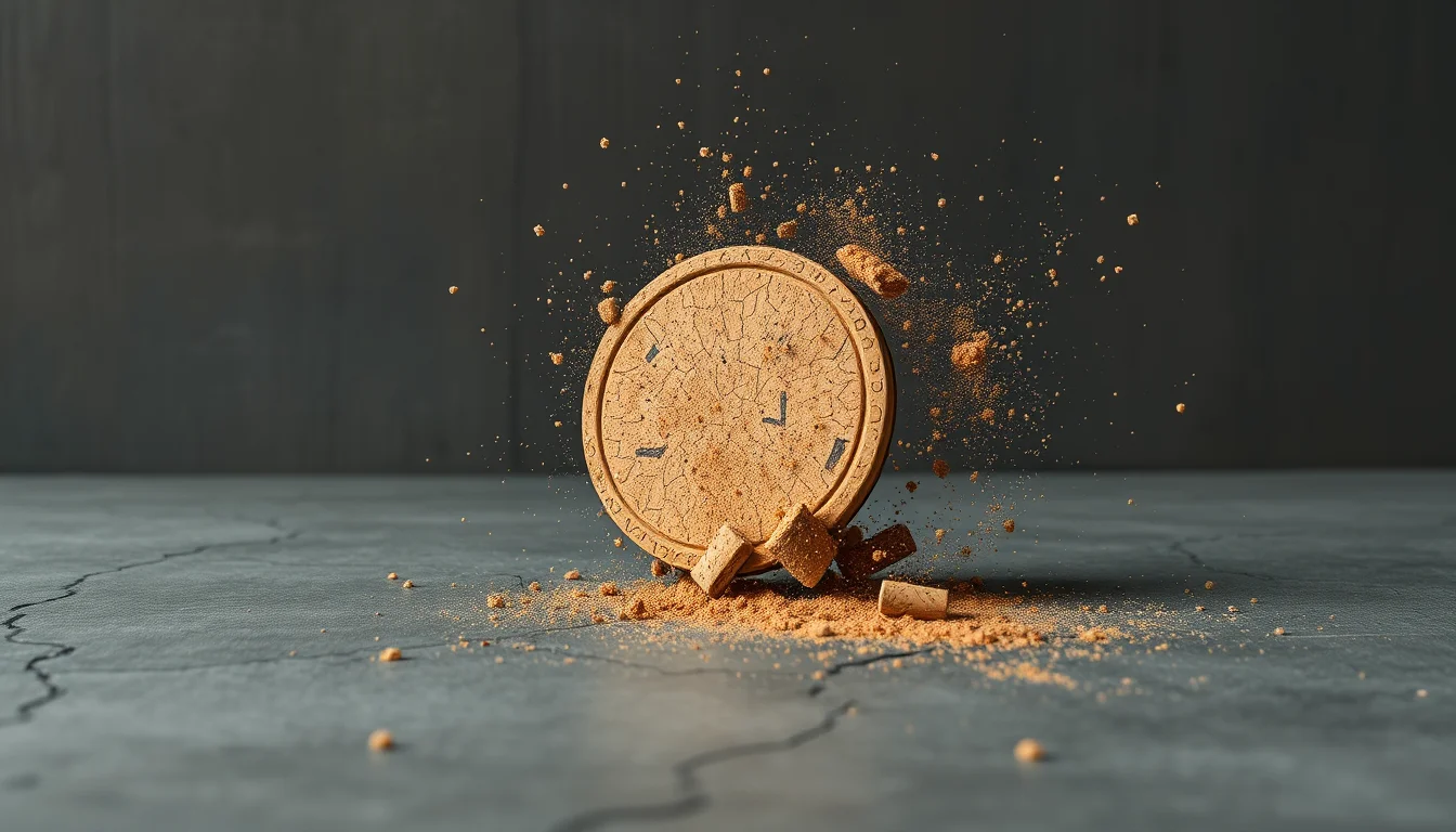 Coaster bouncing on concrete in a cloud of cork dust