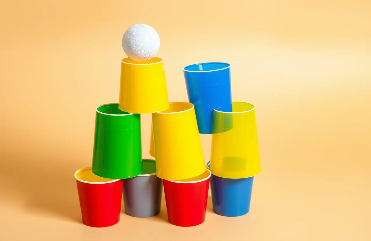 A pyramid of party cups
