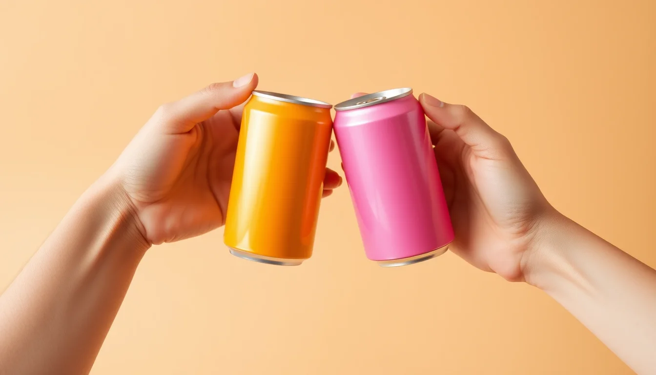 Two hands clinking cans