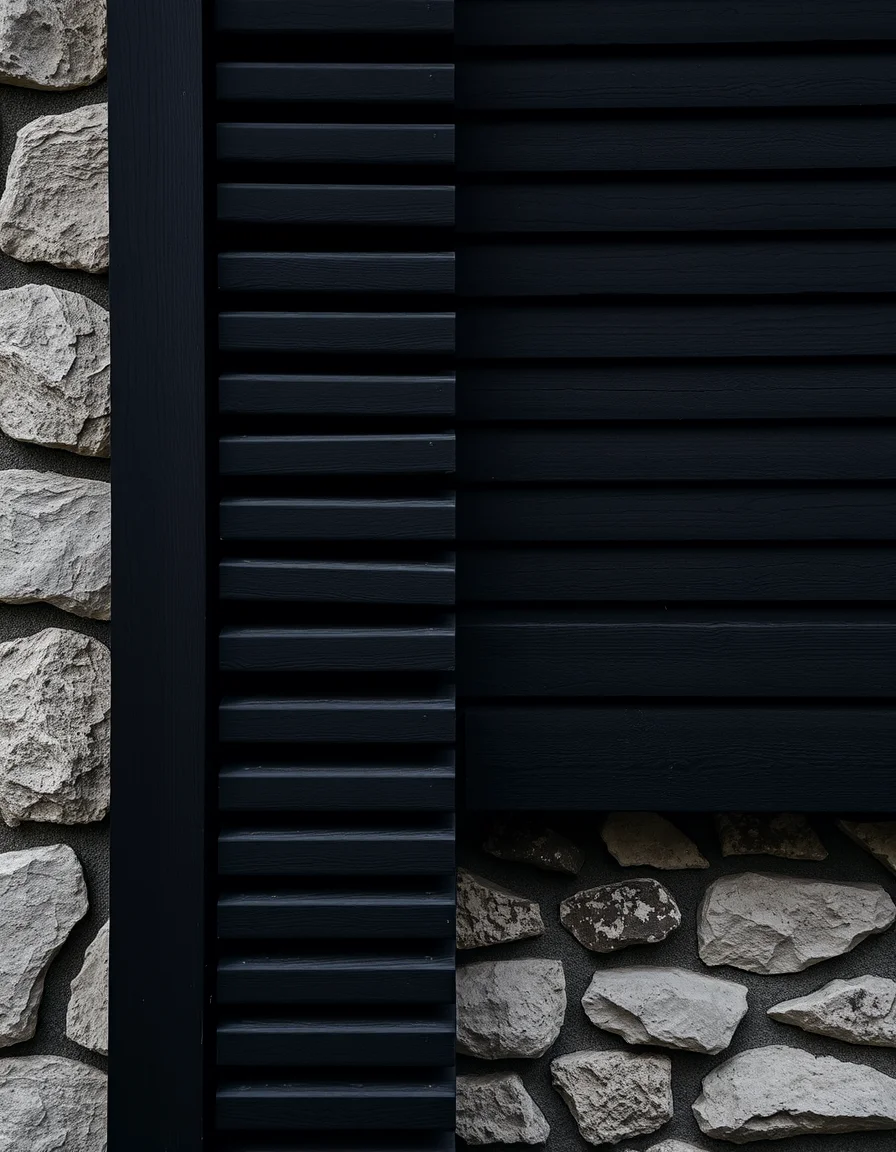 Dark timber slats against rough stone