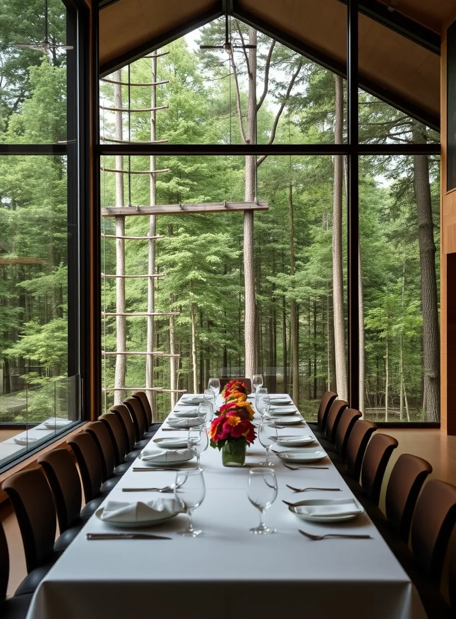 Dining table before a forest window